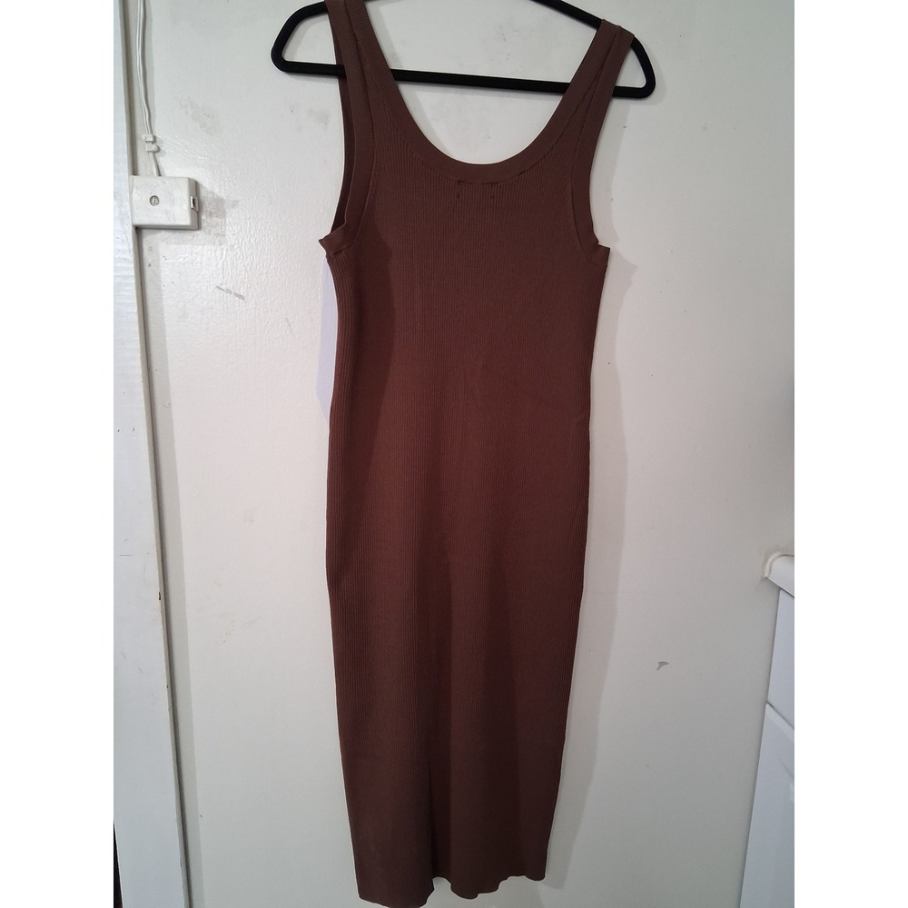 The Drop Womens Brown Ribbed Knit Scoop Neck Tank Midi Dress Medium Bodycon